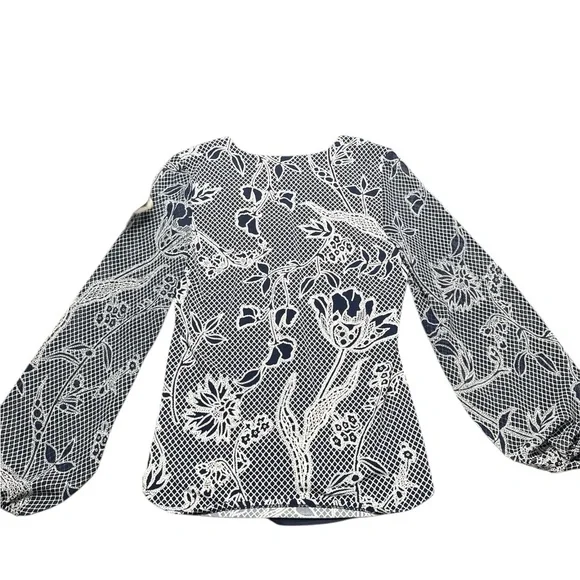 White House Black Market Navy and White Floral Blouse - Picture 5 of 5